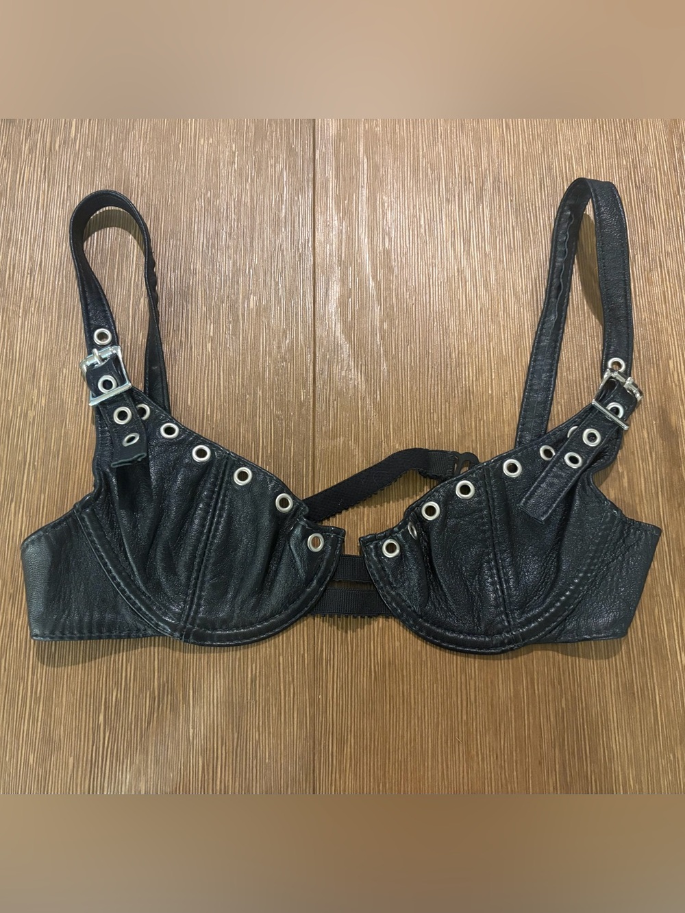 Stormy Leather Vintage 90s 100% Leather Bra Size Small Grunge Euro Trash